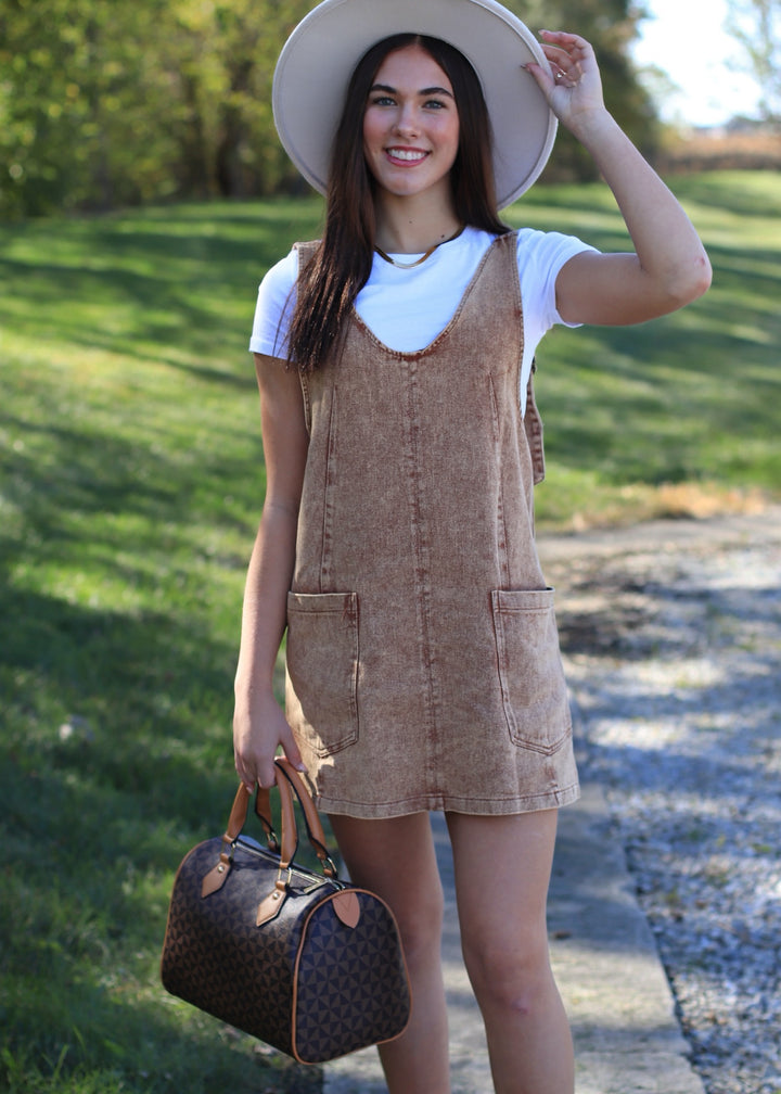 Rust Snow Wash Twill Overall Dress