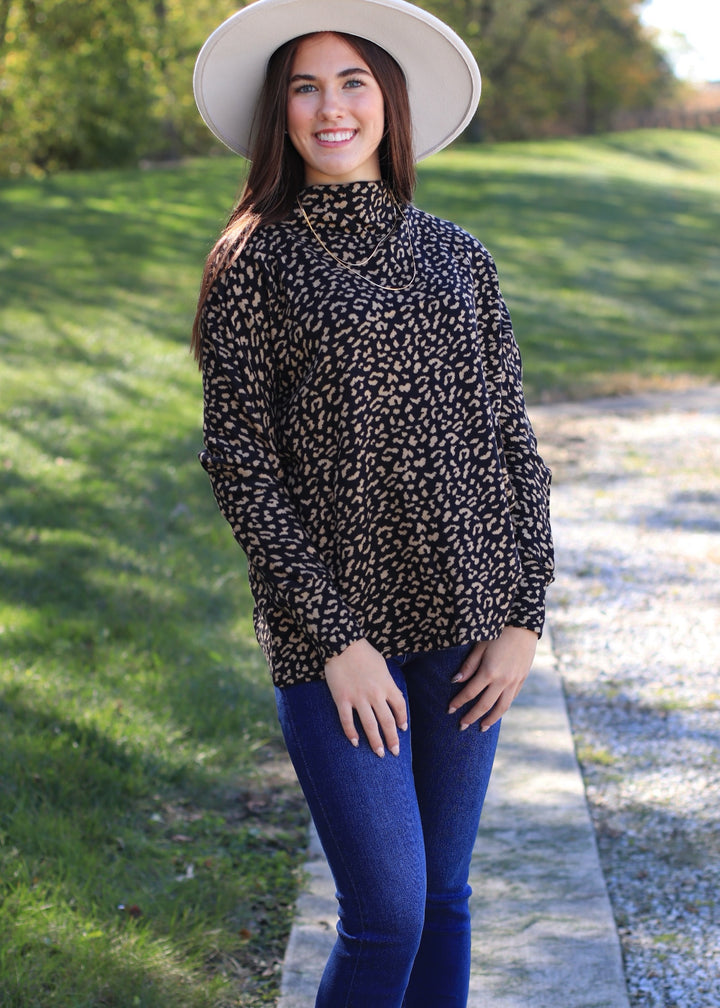 Animal Jacquard Mock Neck Top