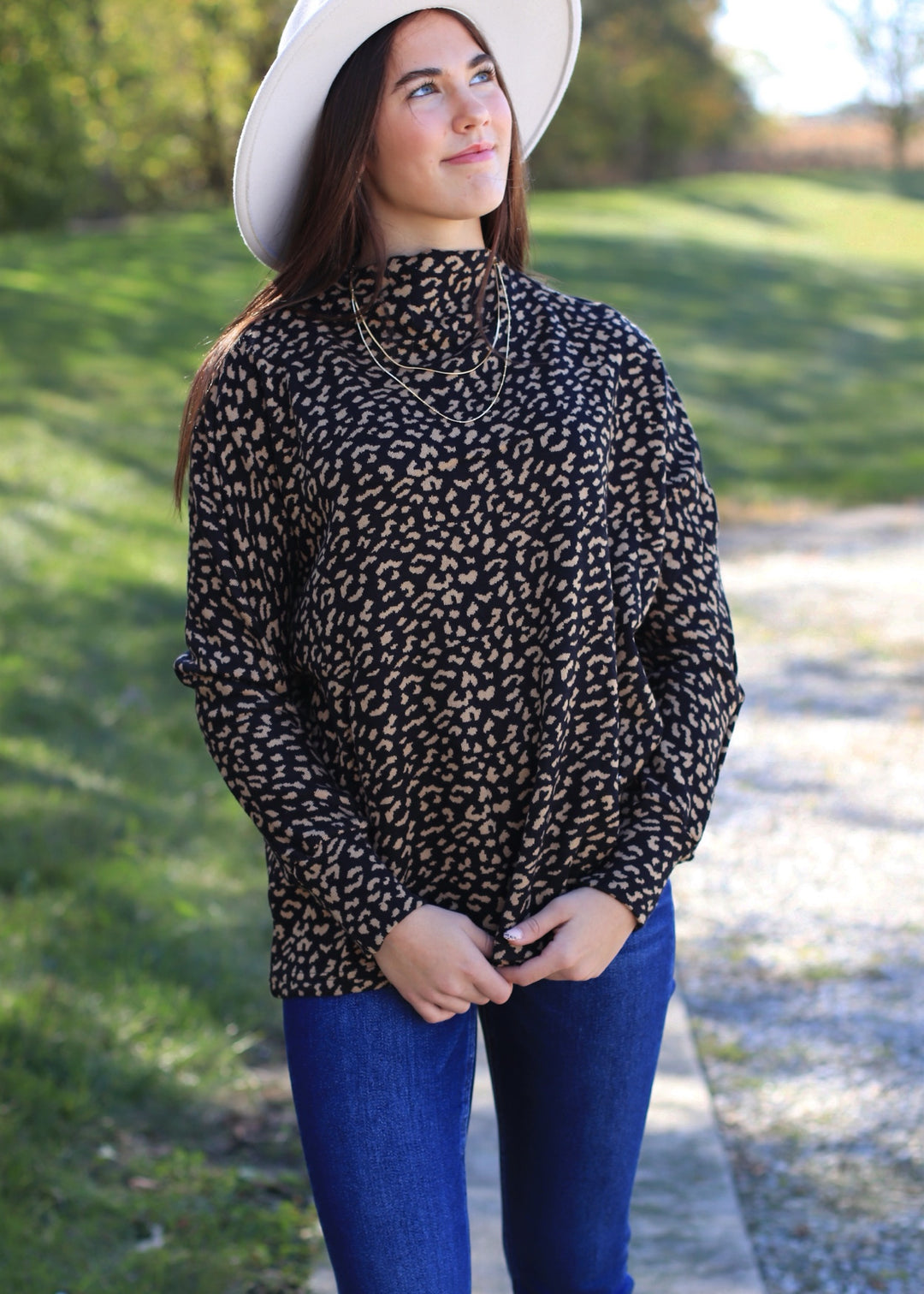 Animal Jacquard Mock Neck Top