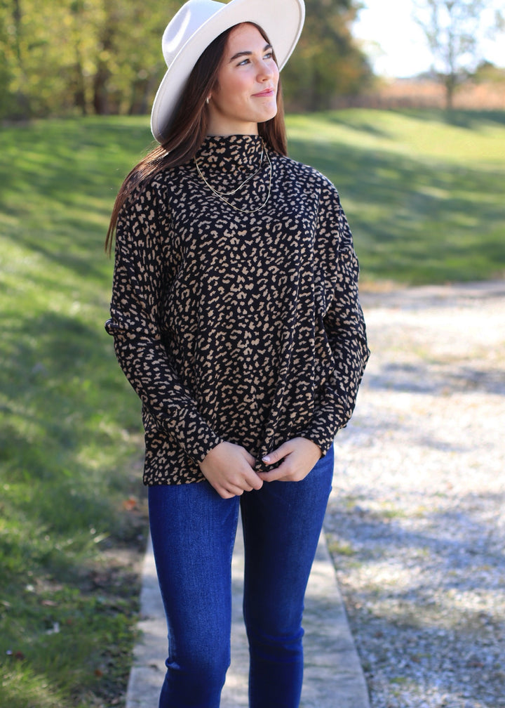 Animal Jacquard Mock Neck Top