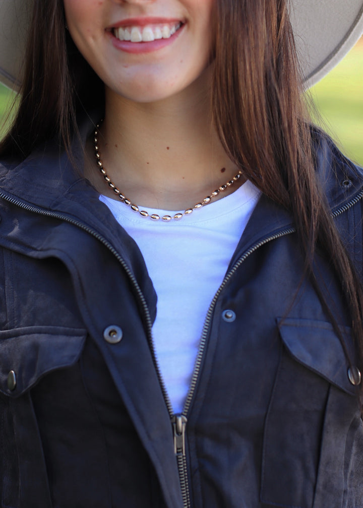 Metallic Round Oval Beaded Necklace