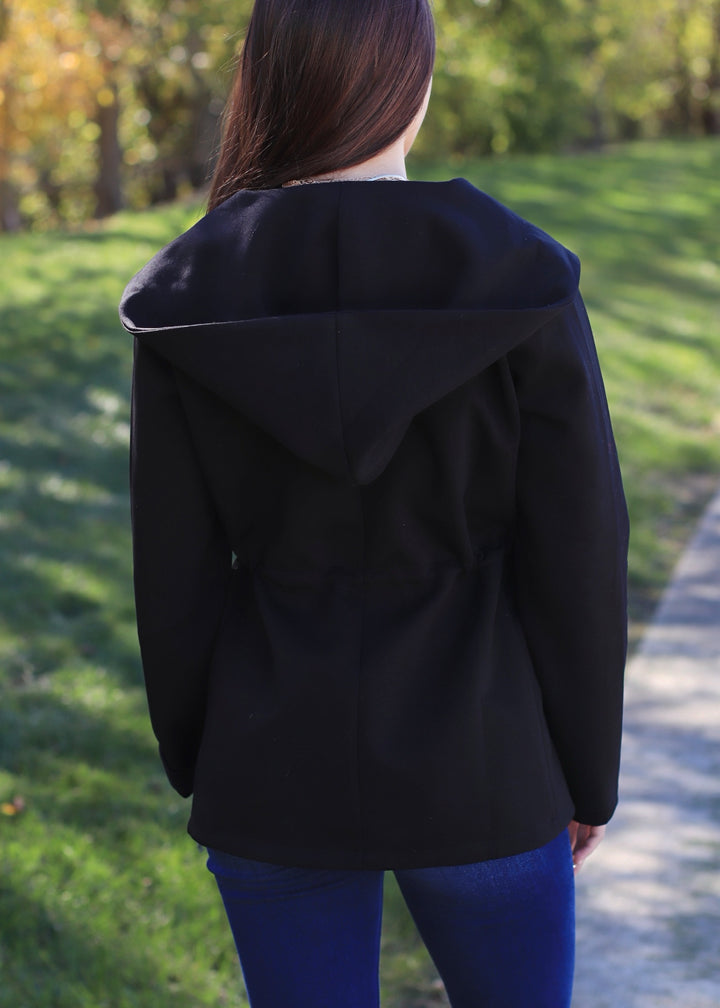 CLEARANCE FINAL SALE  Ebony Waist Drawstring Hooded Jacket