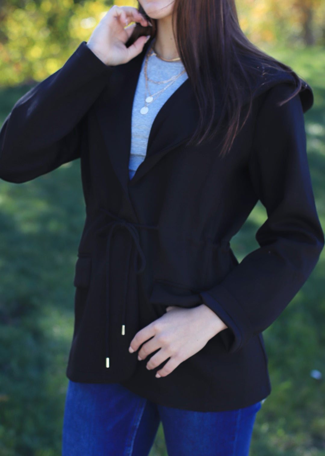 Ebony Waist Drawstring Hooded Jacket