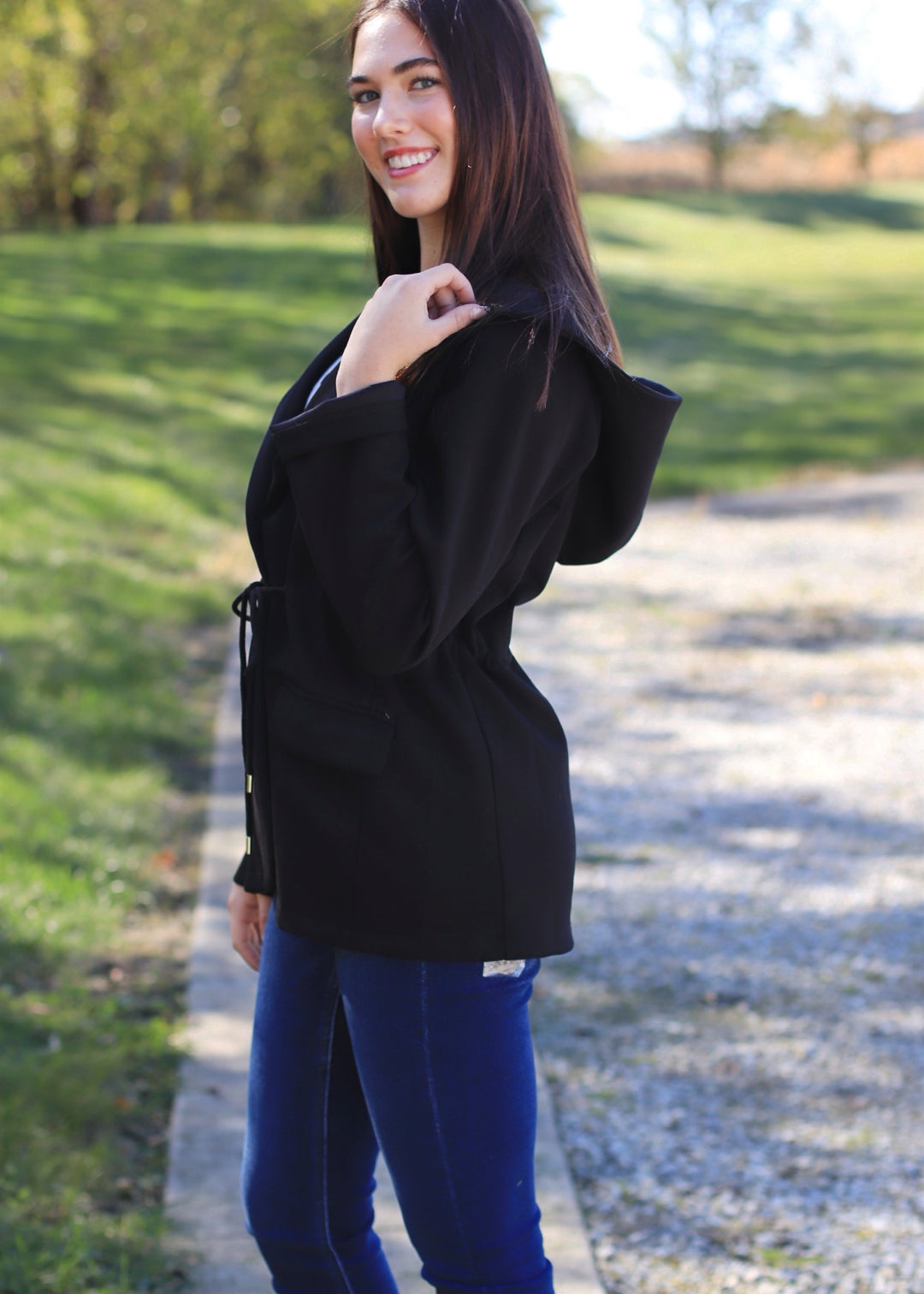 Ebony Waist Drawstring Hooded Jacket