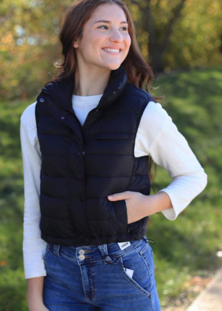 DOORBUSTER Black Puffer Vest - High Neck