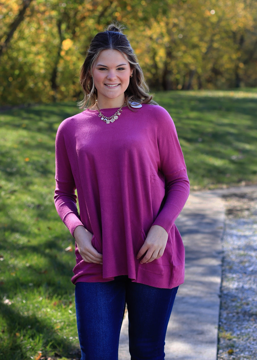 Oversize Pocket Top in Berry