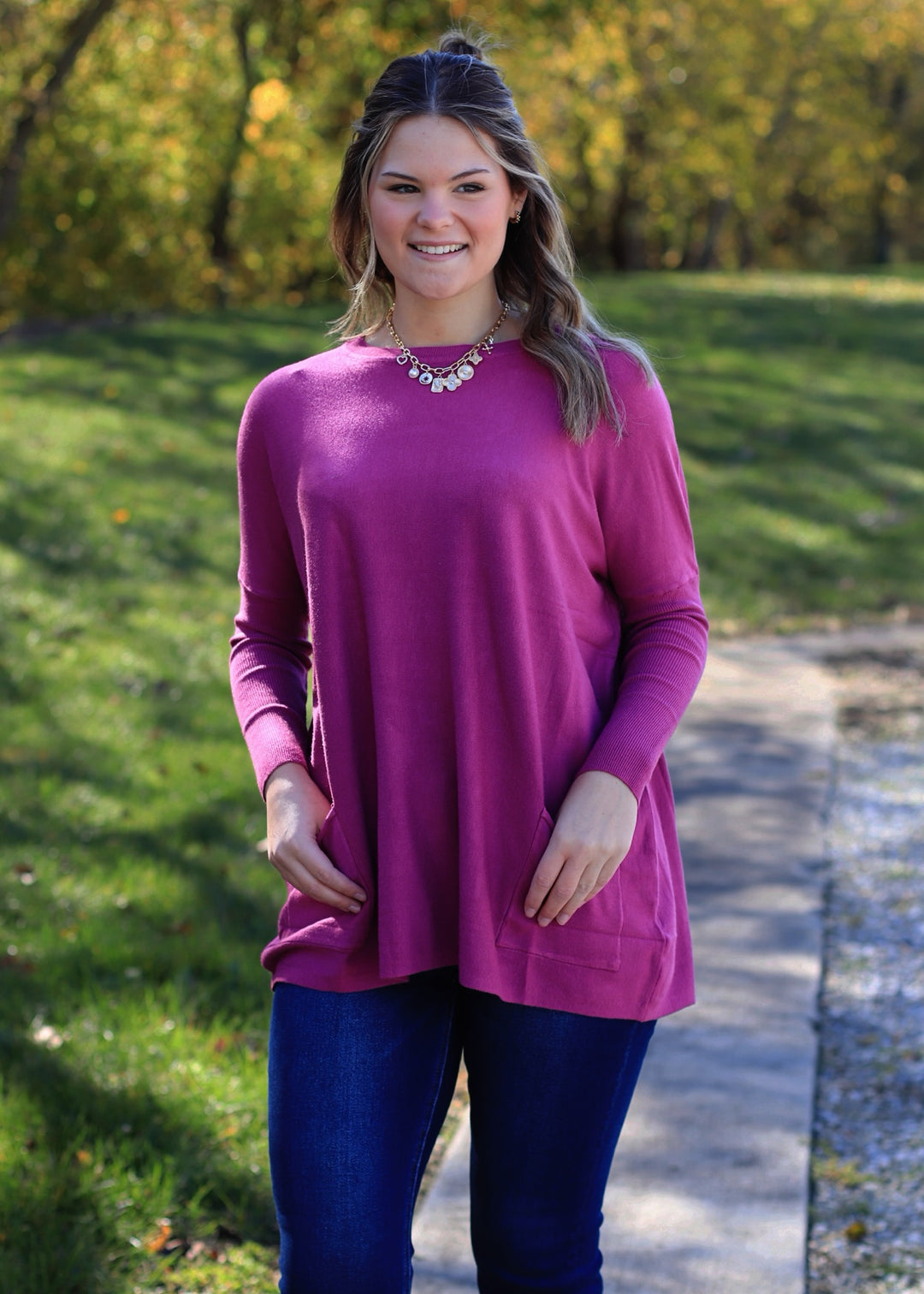 Oversize Pocket Top in Berry