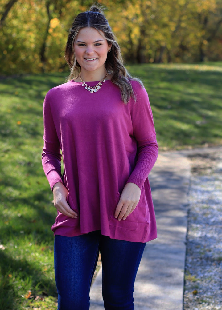 Oversize Pocket Top in Berry