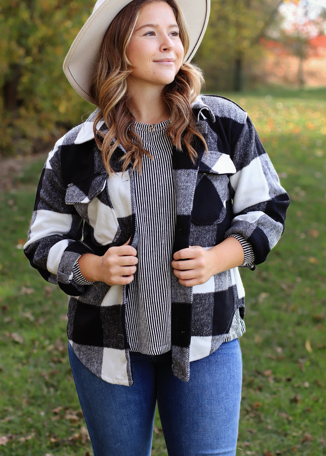 DOORBUSTER Plaid Shacket in Black + White