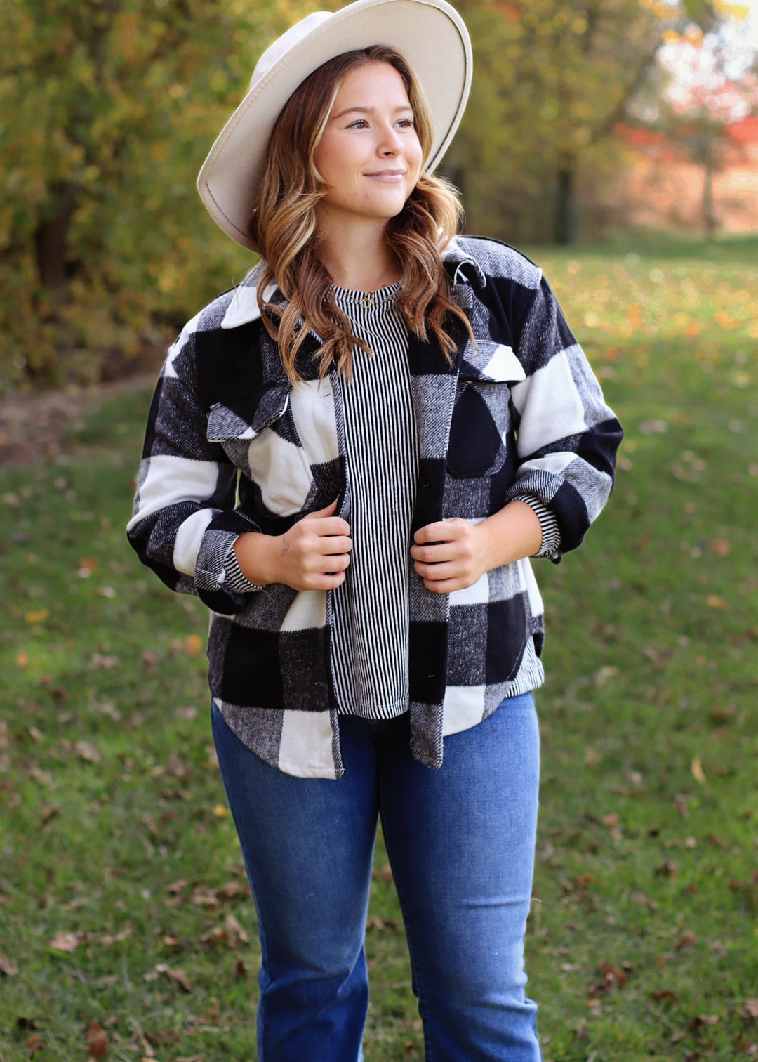 DOORBUSTER Plaid Shacket in Black + White