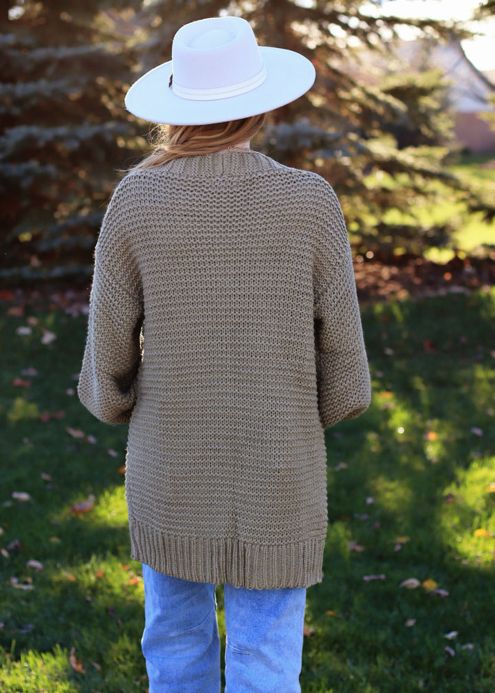 Lantern Chunky Cable Cardigan in Olive