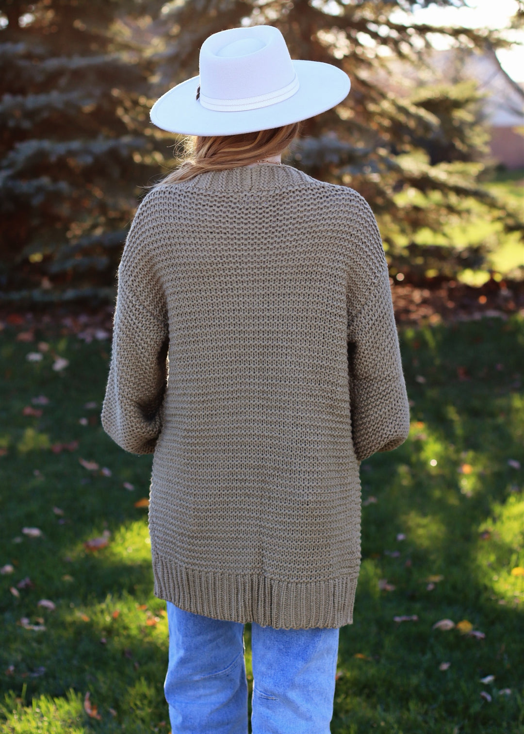 Lantern Chunky Cable Cardigan in Olive