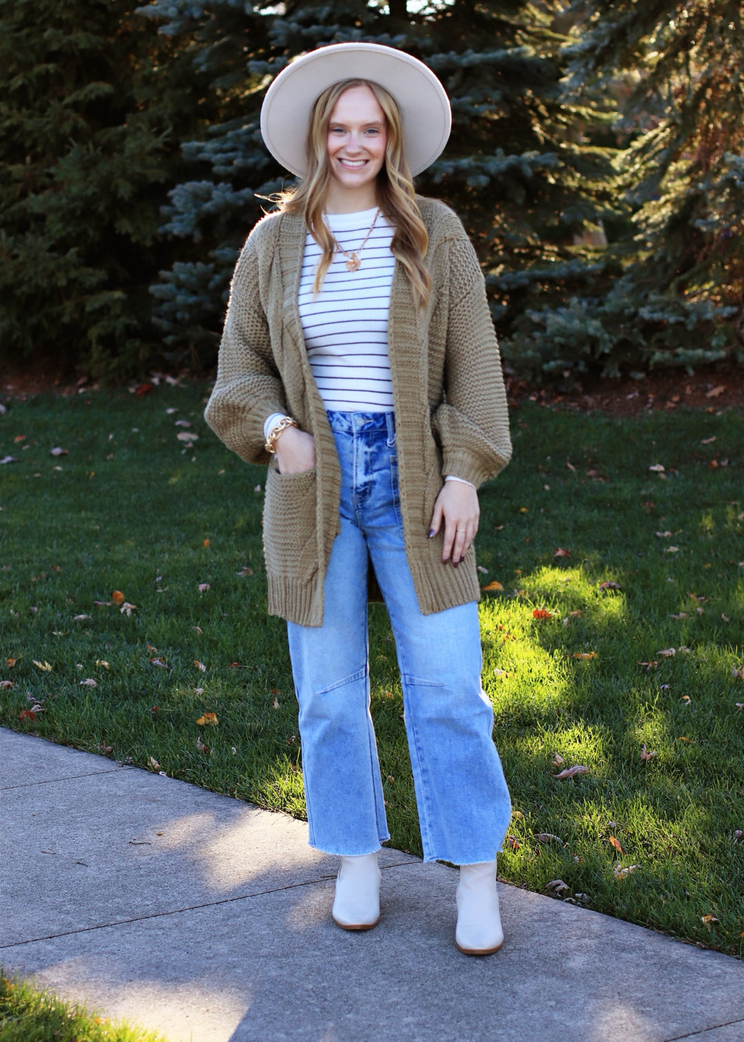 Lantern Chunky Cable Cardigan in Olive