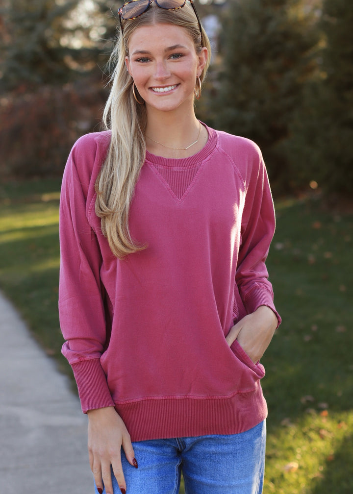 Pocket Pullover in Wine