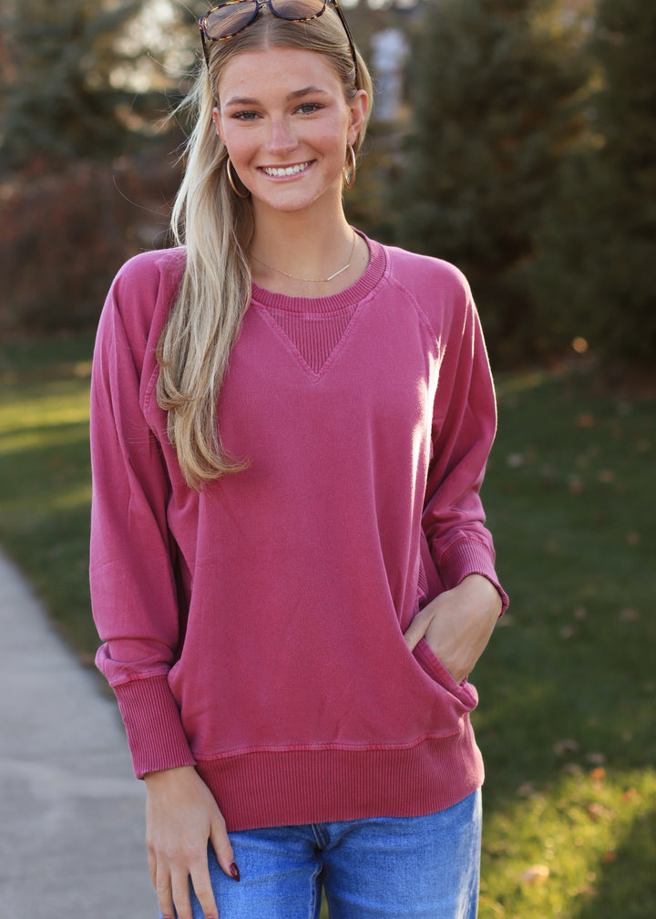 Pocket Pullover in Wine