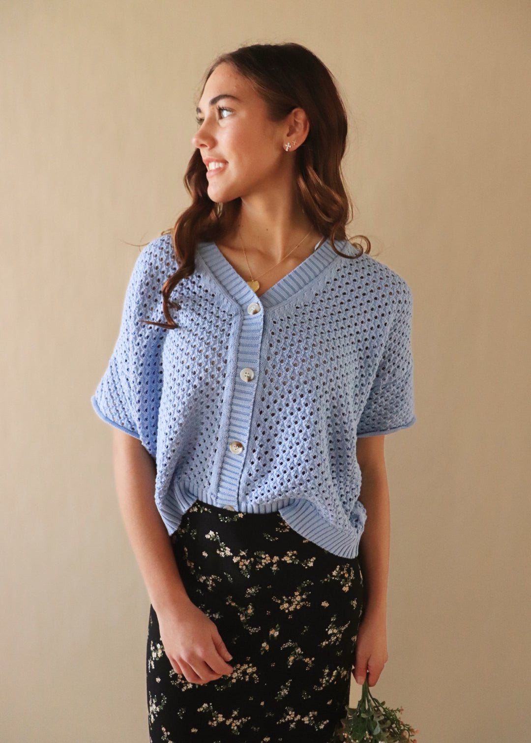 Dorothea Crochet Top in Sky Blue