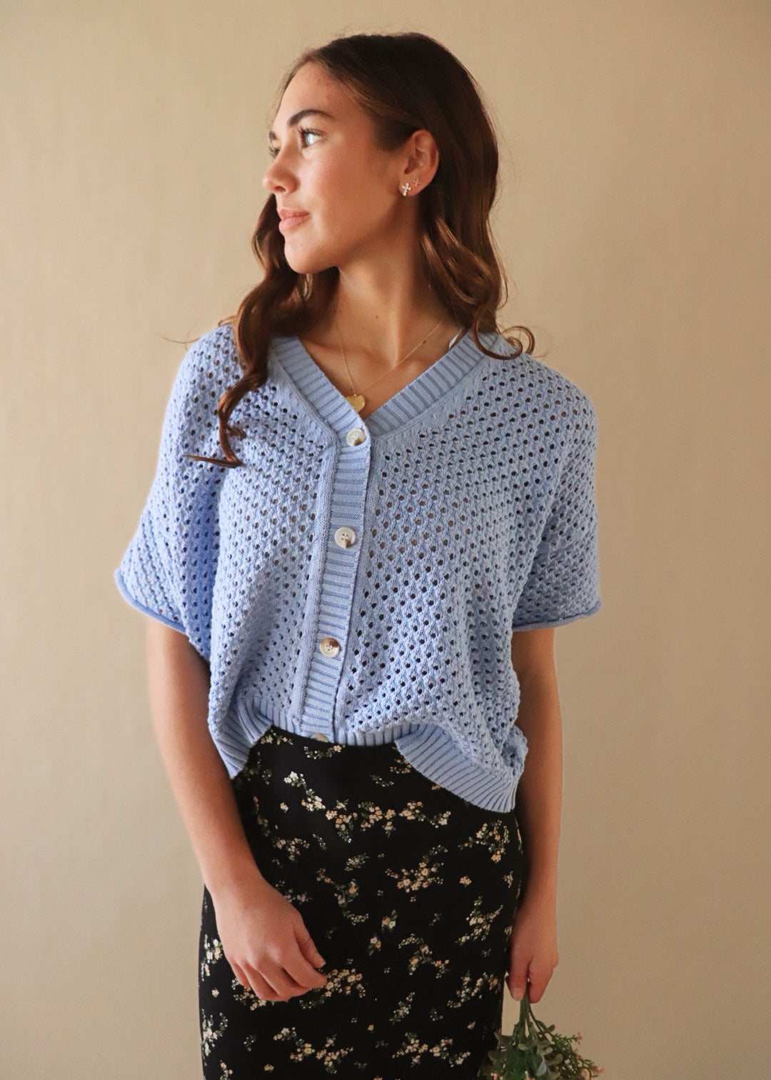 Dorothea Crochet Top in Sky Blue