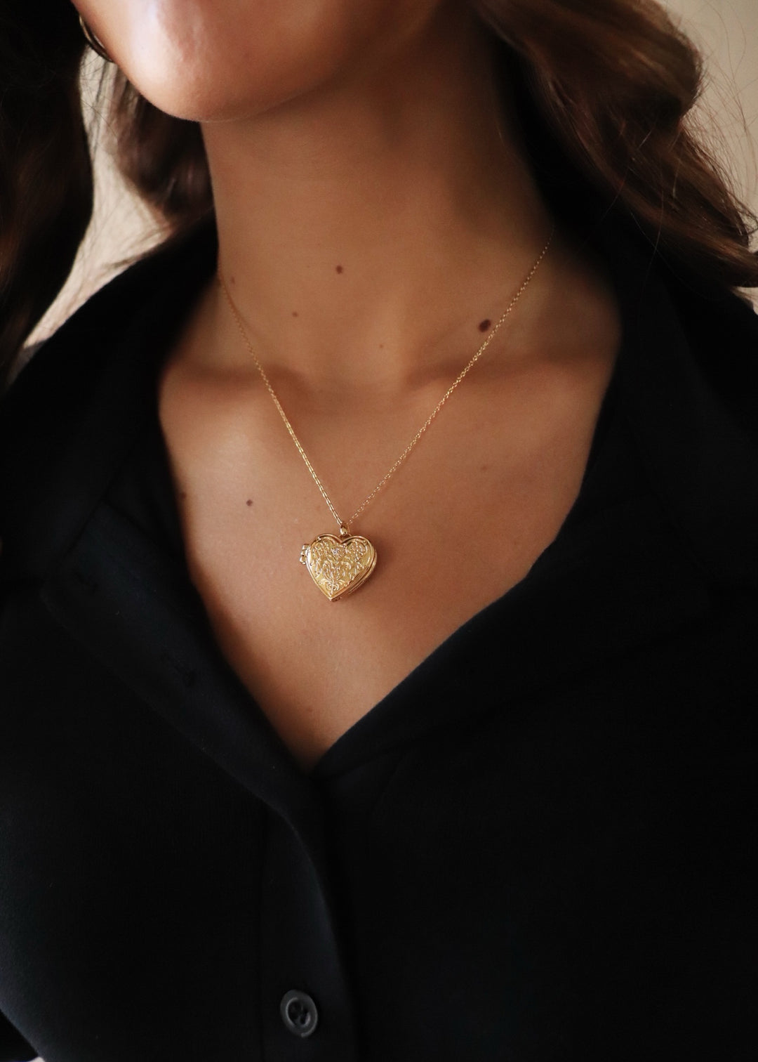 Gold Dipped Intricate Heart Locket Pendant Necklace