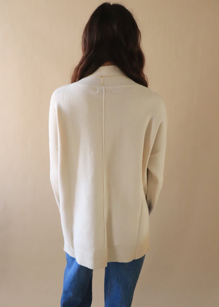 CLEARANCE FINAL SALE Cream Mock Neck Front Seam Sweater