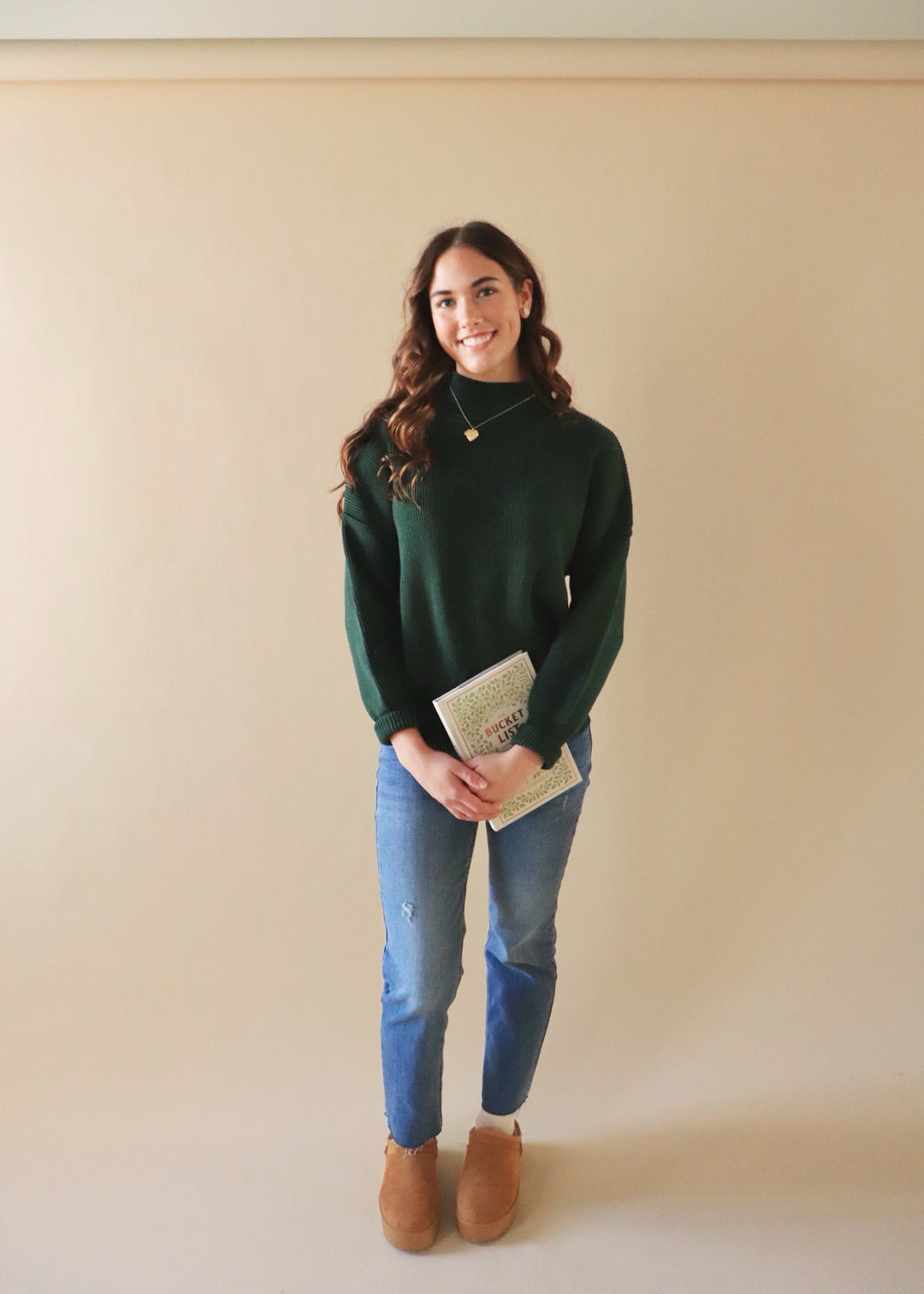 CLEARANCE FINAL SALE Hunter Green Mock Neck Ribbed Sweater