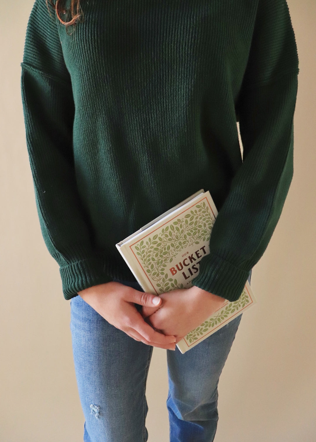 Hunter Green Mock Neck Rubbed Sweater