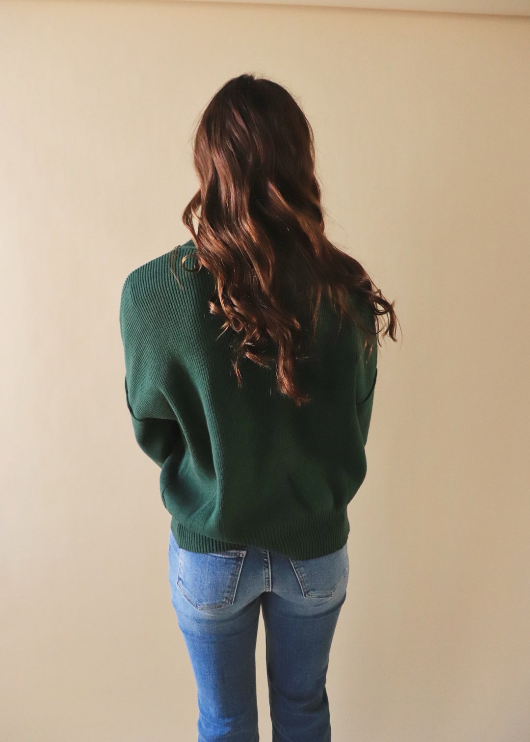 Hunter Green Mock Neck Rubbed Sweater