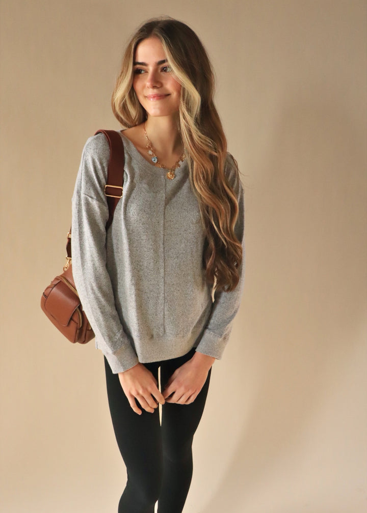 Camden Round Neck Brushed Pullover in Charcoal