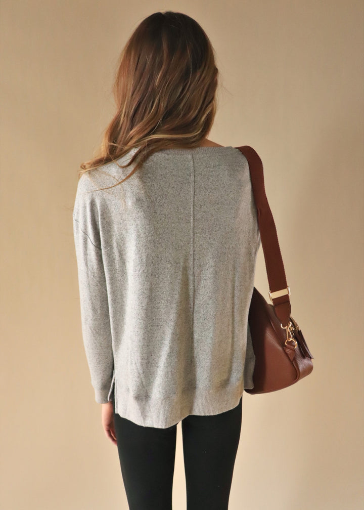 Camden Round Neck Brushed Pullover in Charcoal