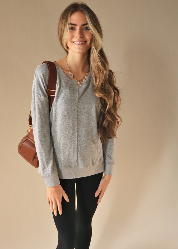 Camden Round Neck Brushed Pullover in Charcoal