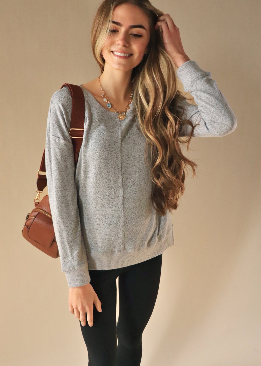 Camden Round Neck Brushed Pullover in Charcoal