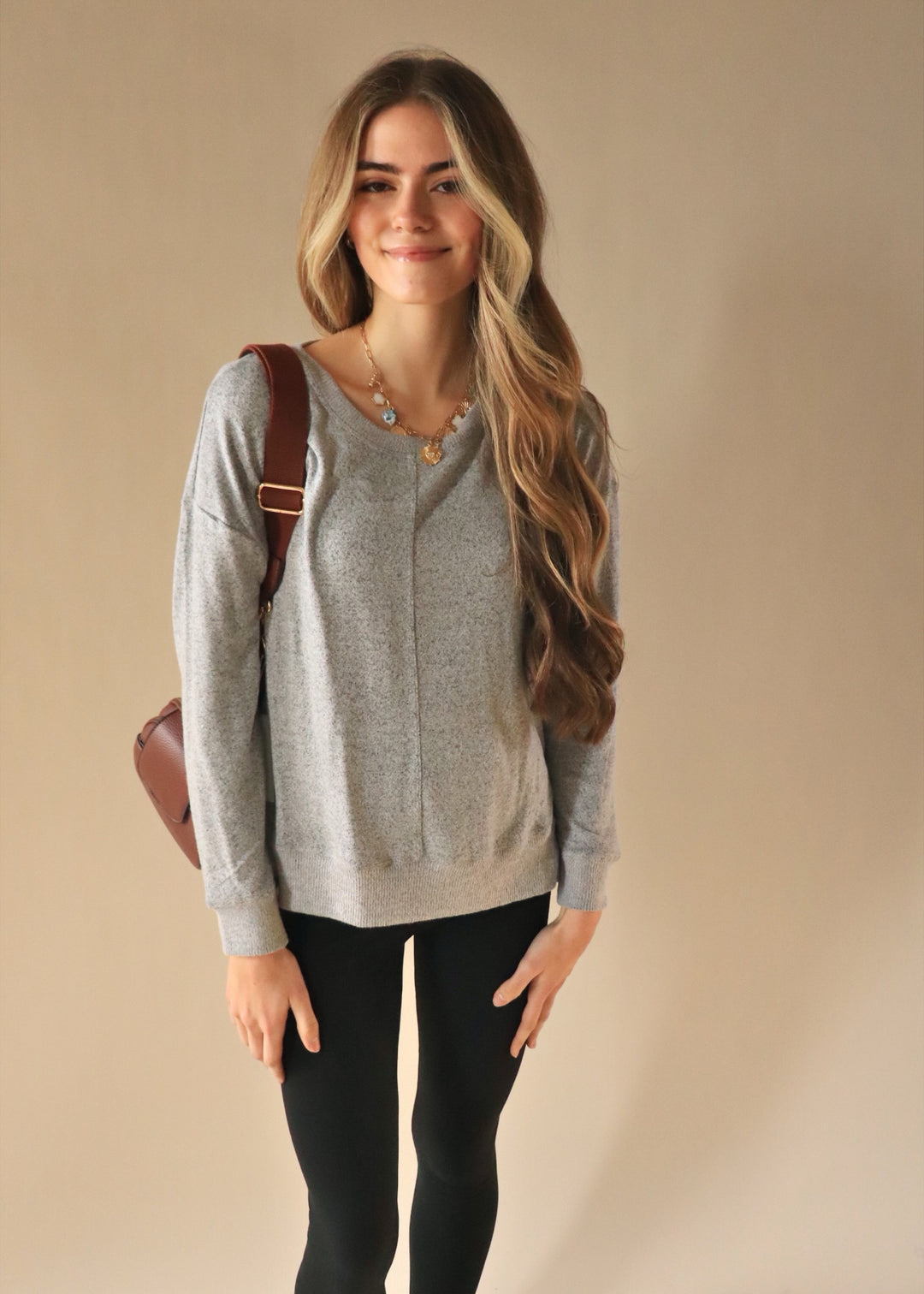 Camden Round Neck Brushed Pullover in Charcoal