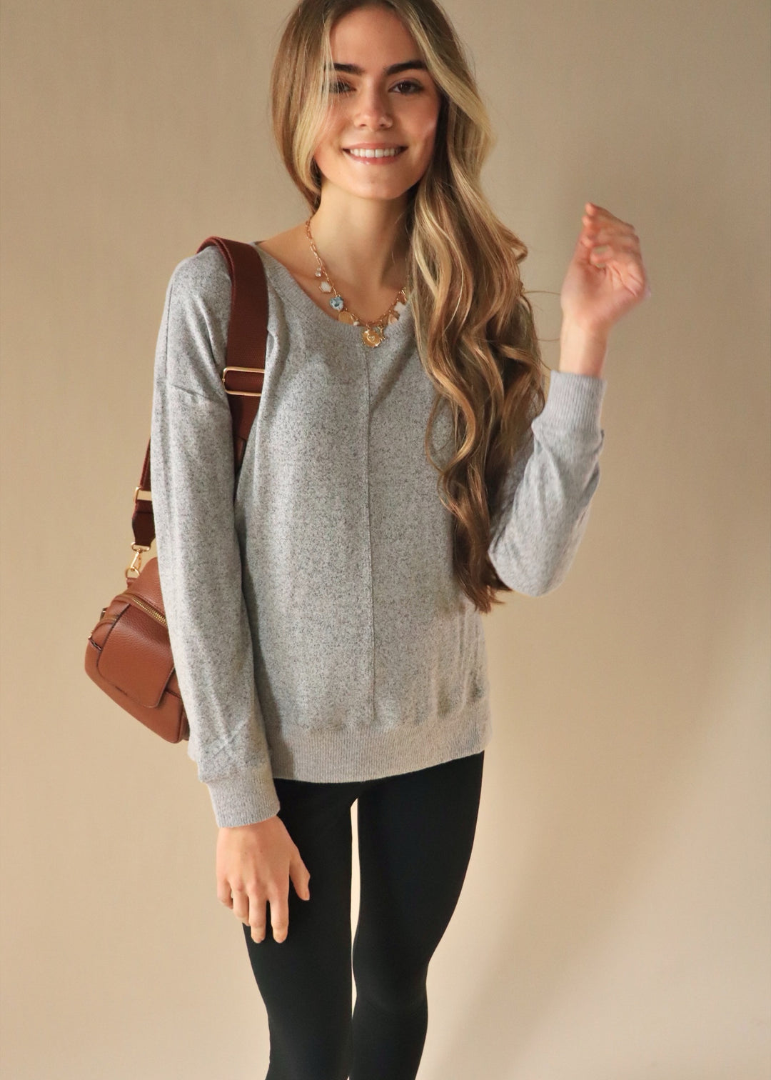 Camden Round Neck Brushed Pullover in Charcoal