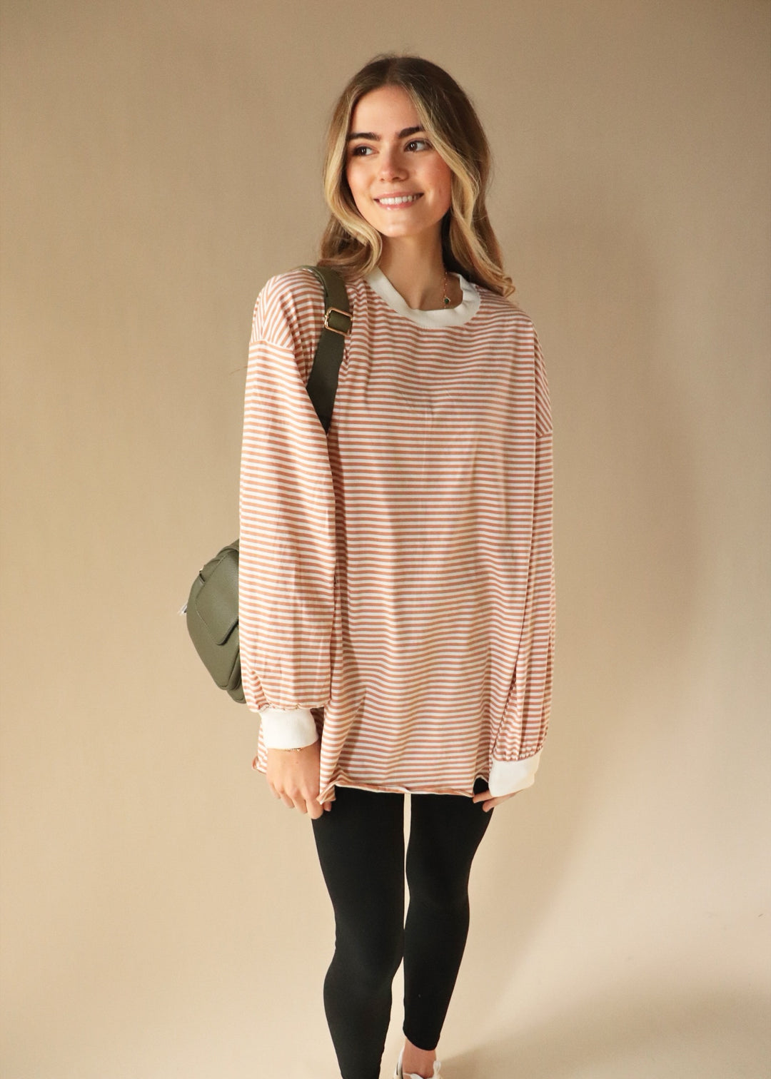 Blake Oversized Striped Pullover Top in Latte