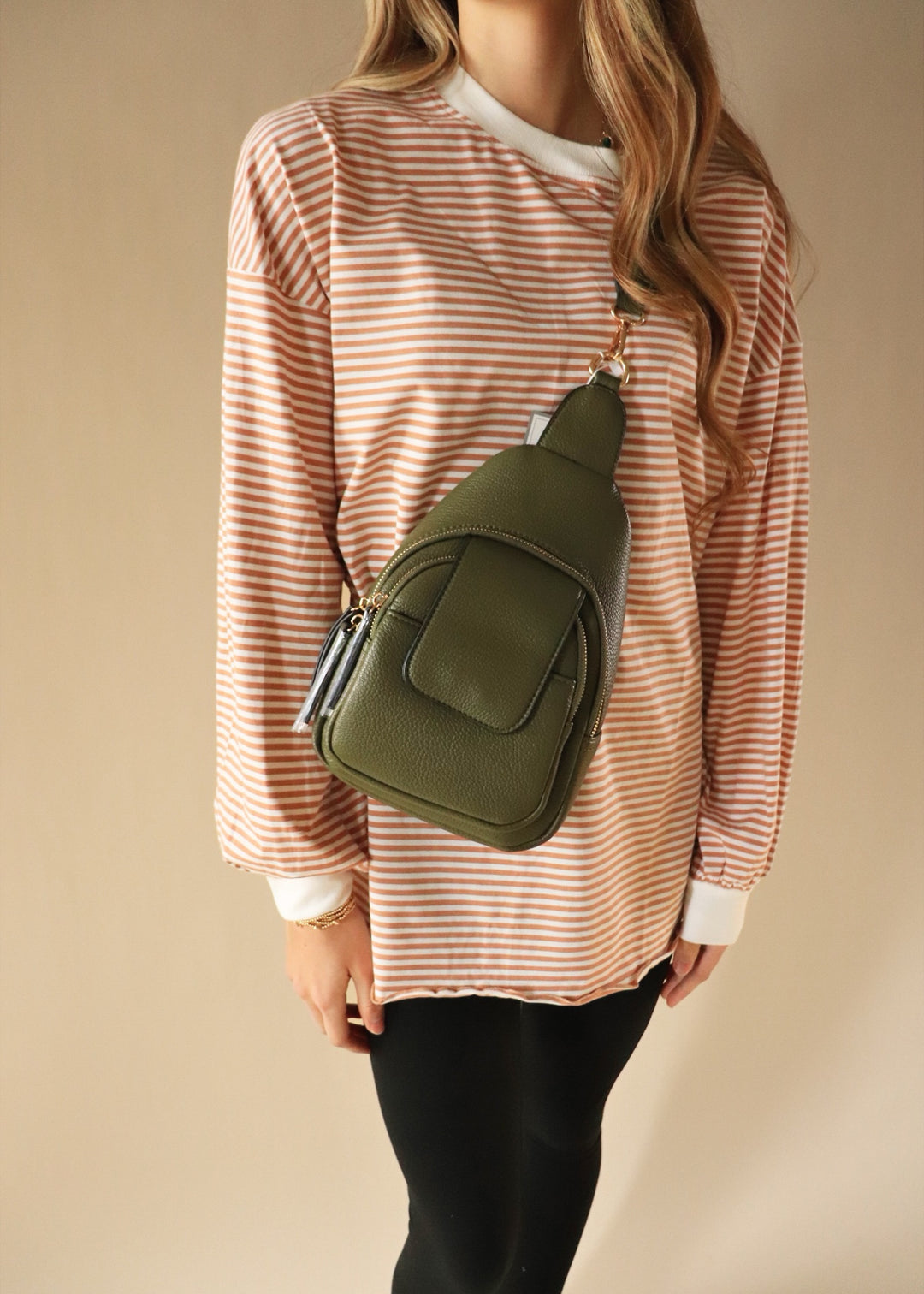 Blake Oversized Striped Pullover Top in Latte