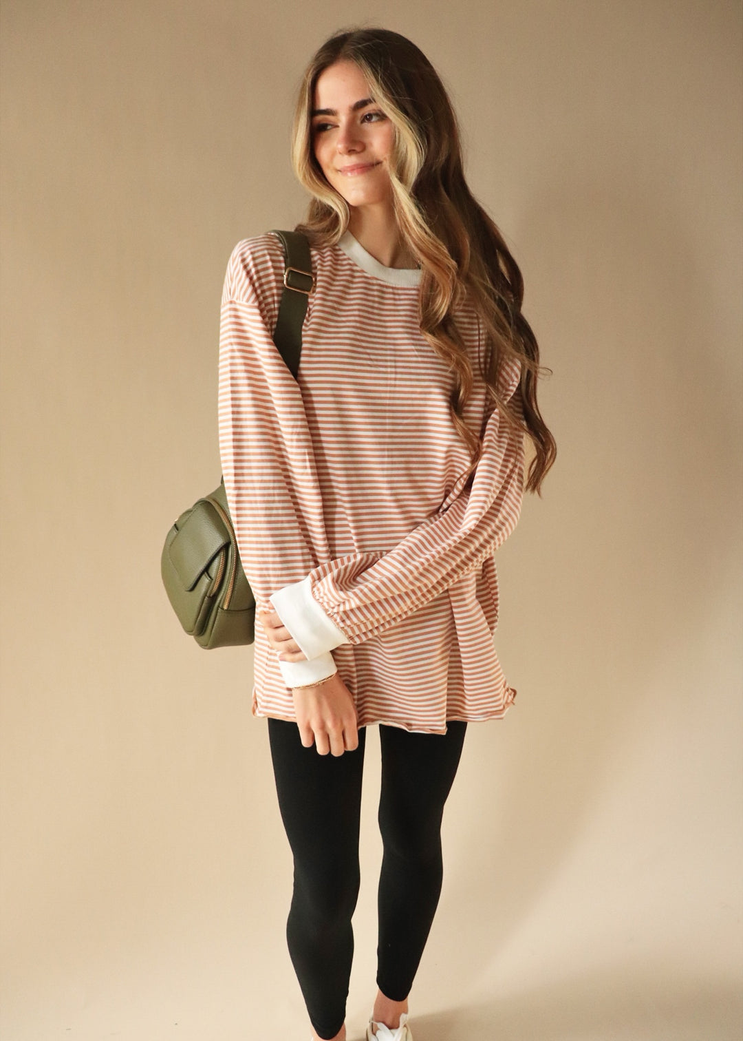 Blake Oversized Striped Pullover Top in Latte