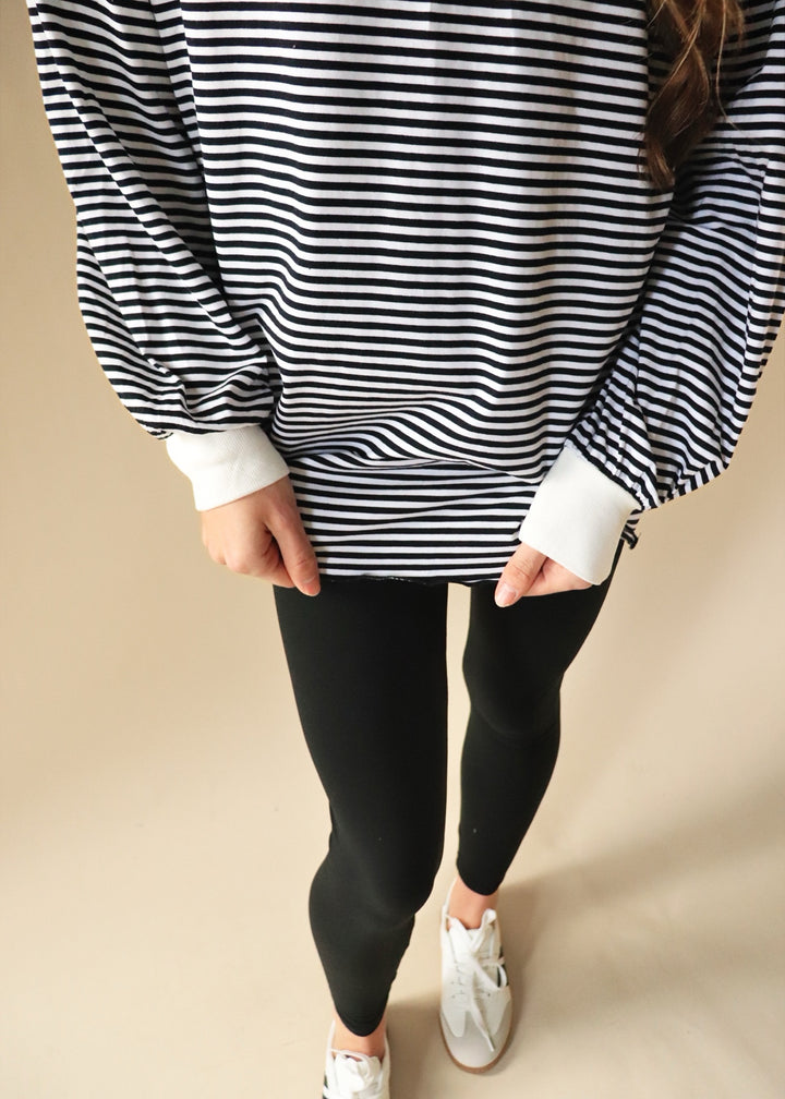 Blake Oversized Striped Pullover Top in Black