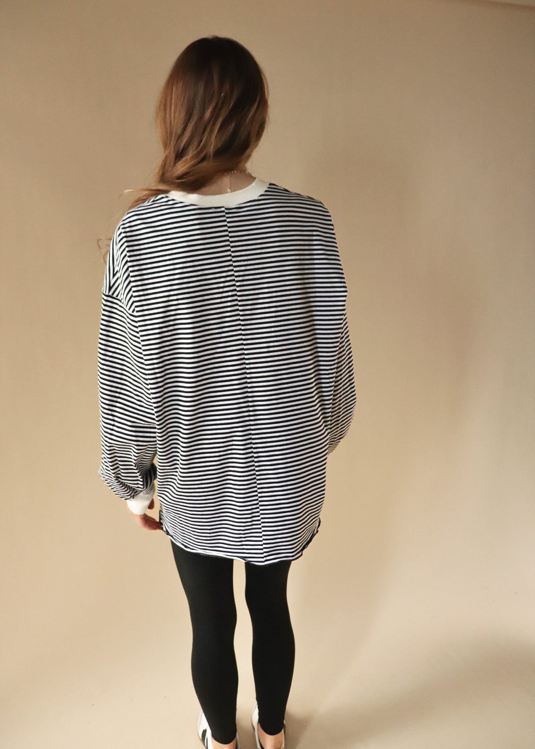 Blake Oversized Striped Pullover Top in Black