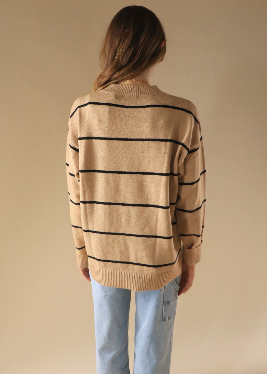 CLEARANCE FINAL SALE Loose Fit Stripe Long Sleeve Crewneck Sweater