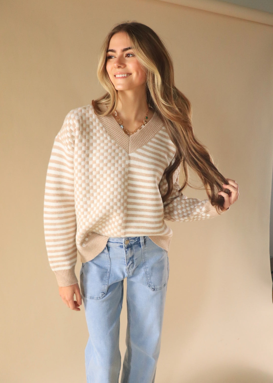 Frenchy Checker Pattern Sweater