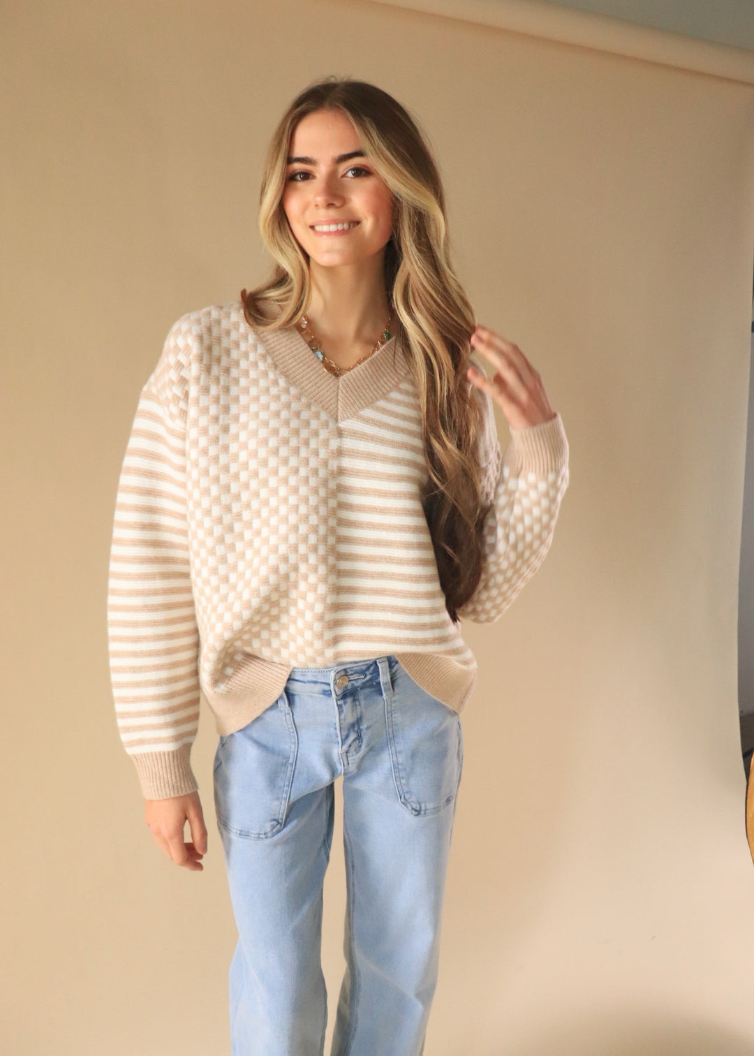 Frenchy Checker Pattern Sweater