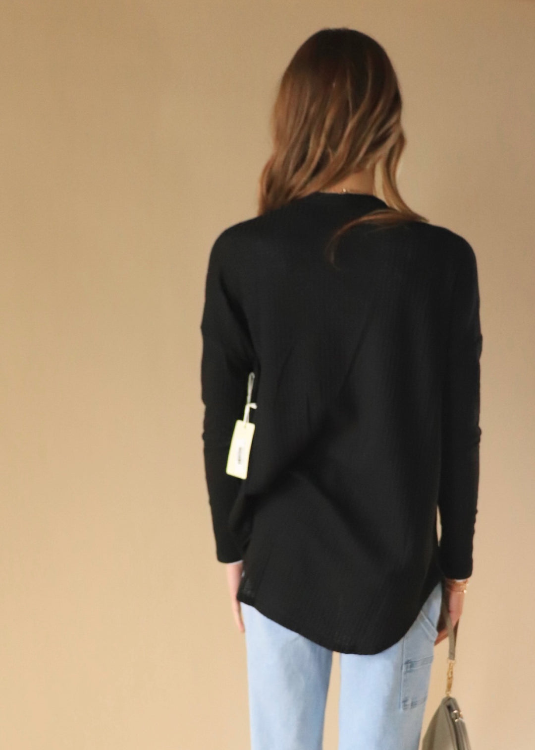 Waffle Button Down Cardigan in Black