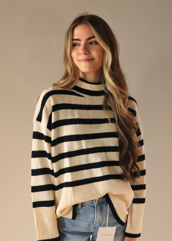 CLEARANCE FINAL SALE Collins Striped Turtle Neck Top