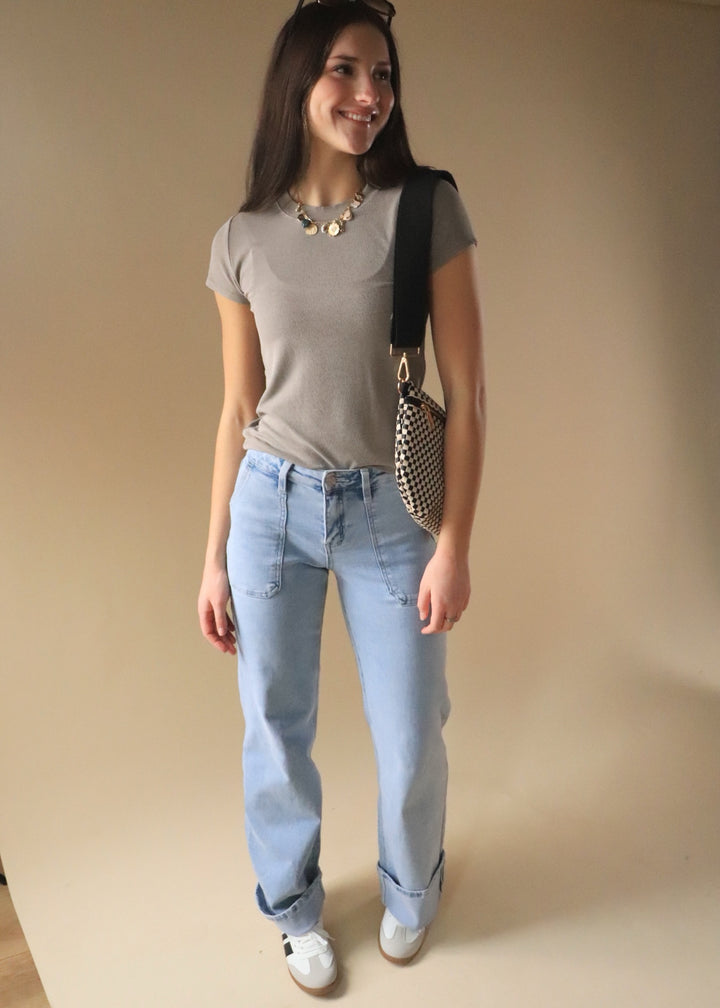 Stellar High Rise Wide Cuffed Denim