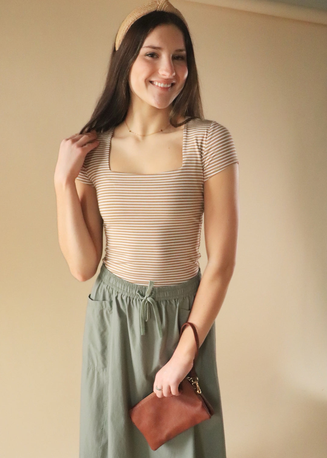 Striped Square Neck Top in Mocha