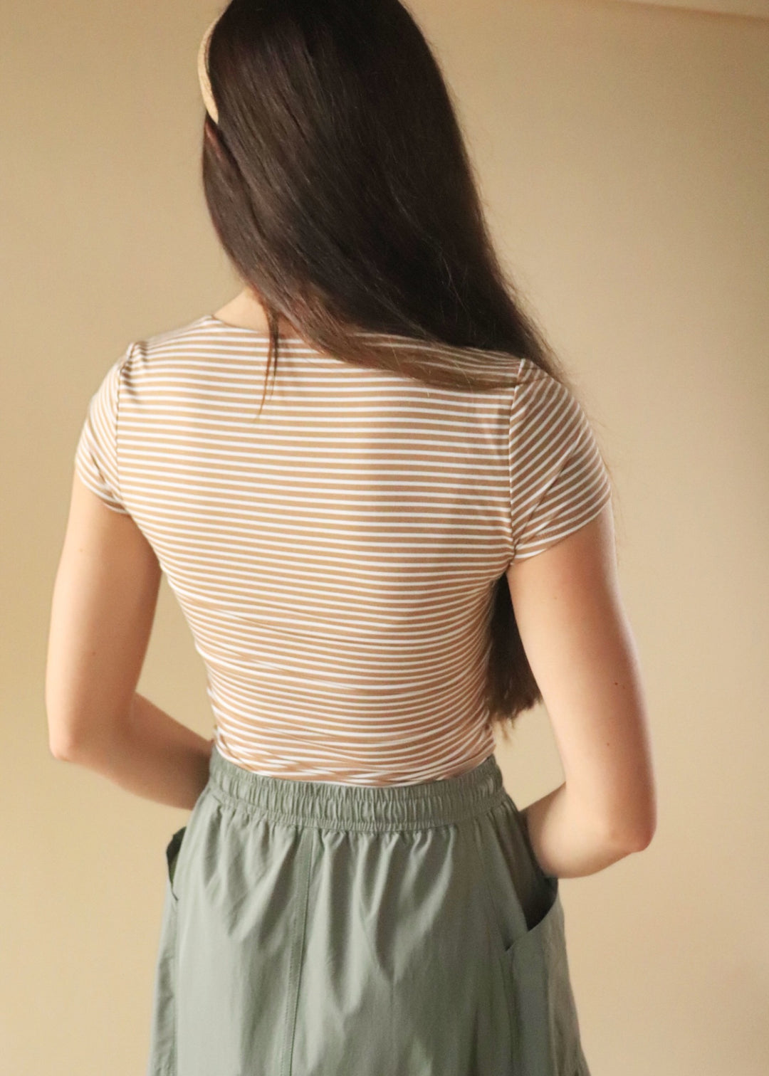 Striped Square Neck Top in Mocha