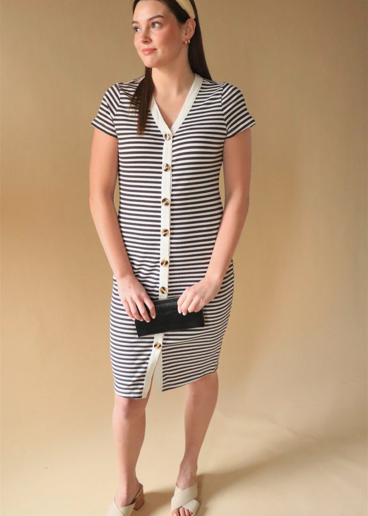 The Junie Dress in Black Stripes