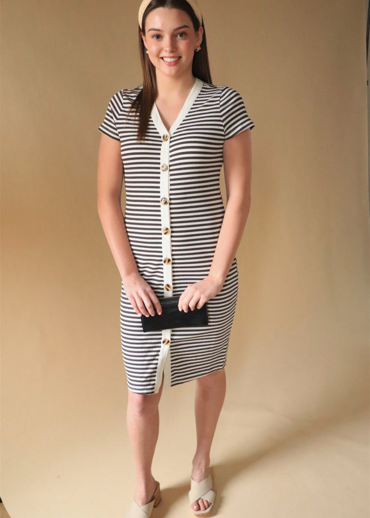 The Junie Dress in Black Stripes