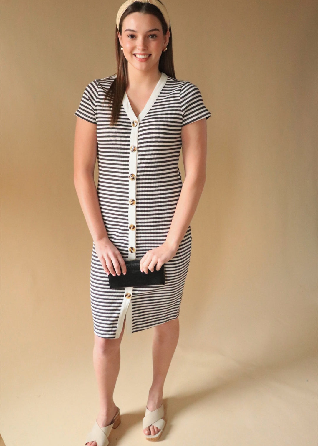 The Junie Dress in Black Stripes