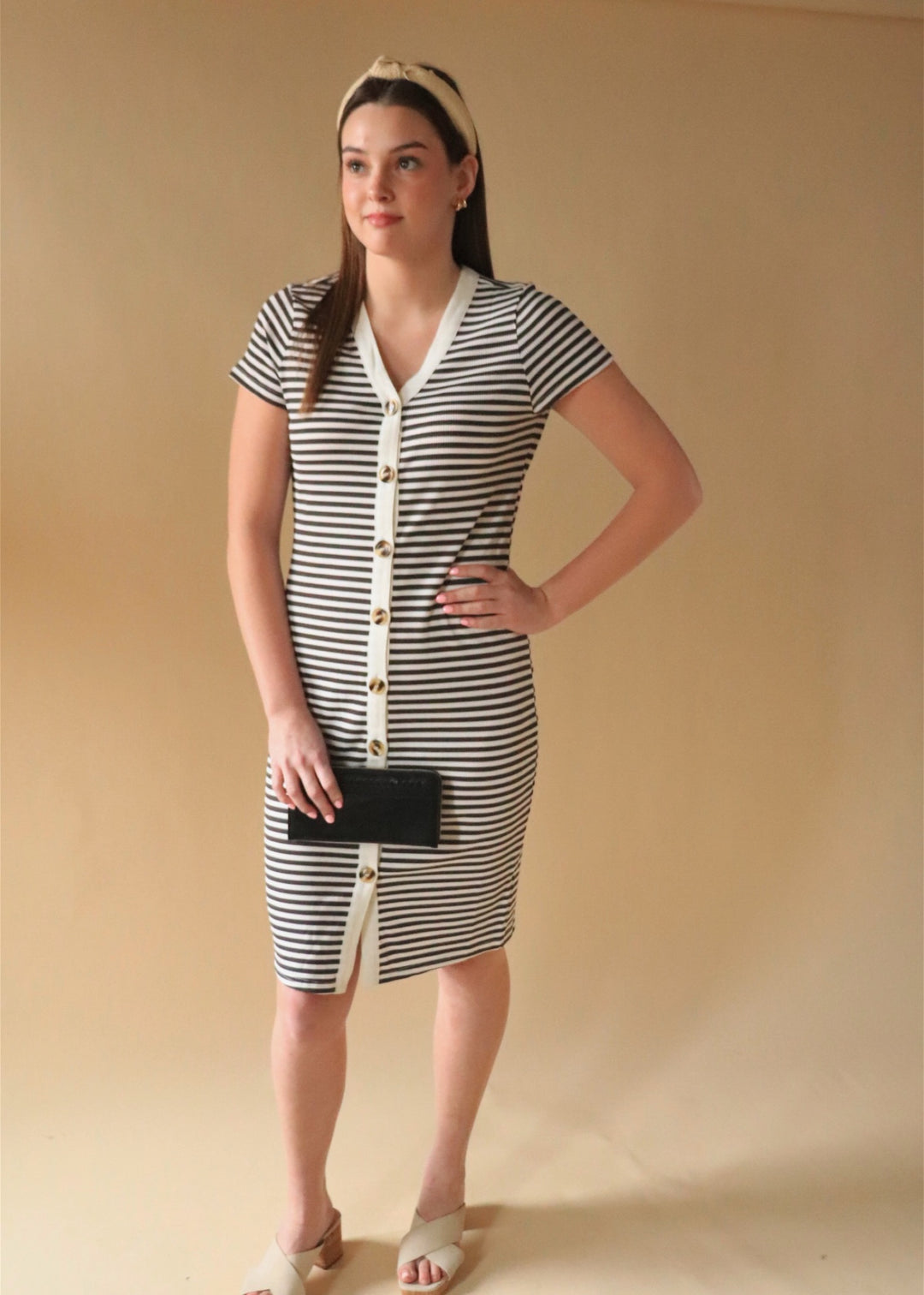 The Junie Dress in Black Stripes