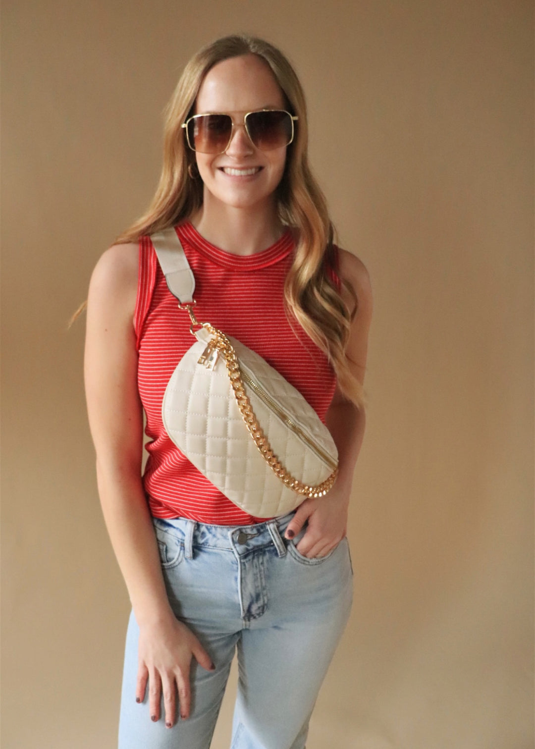 Florence Striped Raw Edge Tank in Red/White